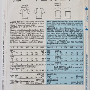 Vintage 1980s Long and Short Sleeved and Tube Top Sewing Pattern for Knits 12-14-16 Vogue 7109 UNCUT image 3