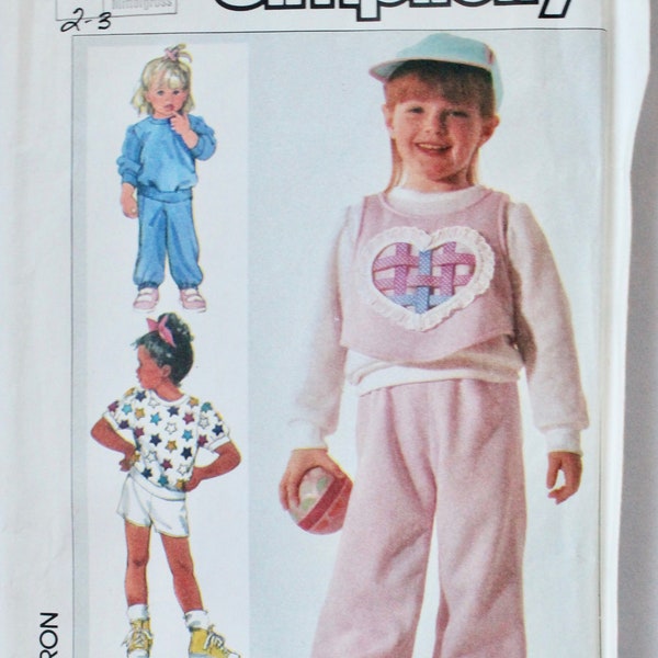 Vintage 1980s Childrens Athletic Wear - T Shirt, Vest, Sweatpants or Shorts Sewing Pattern Simplicity 7728 Size Medium 2-3