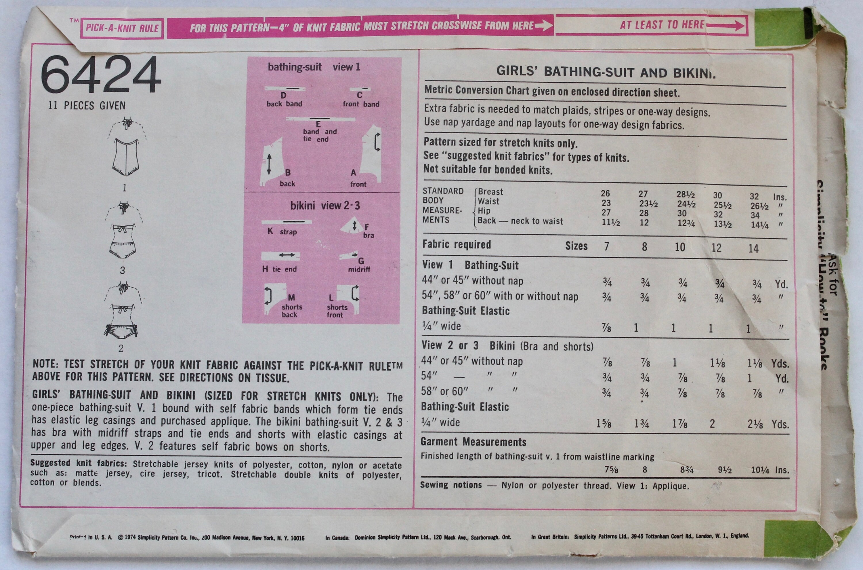 Vintage Swimsuit Pattern Vintage 1970s Girls Bikini and - Etsy