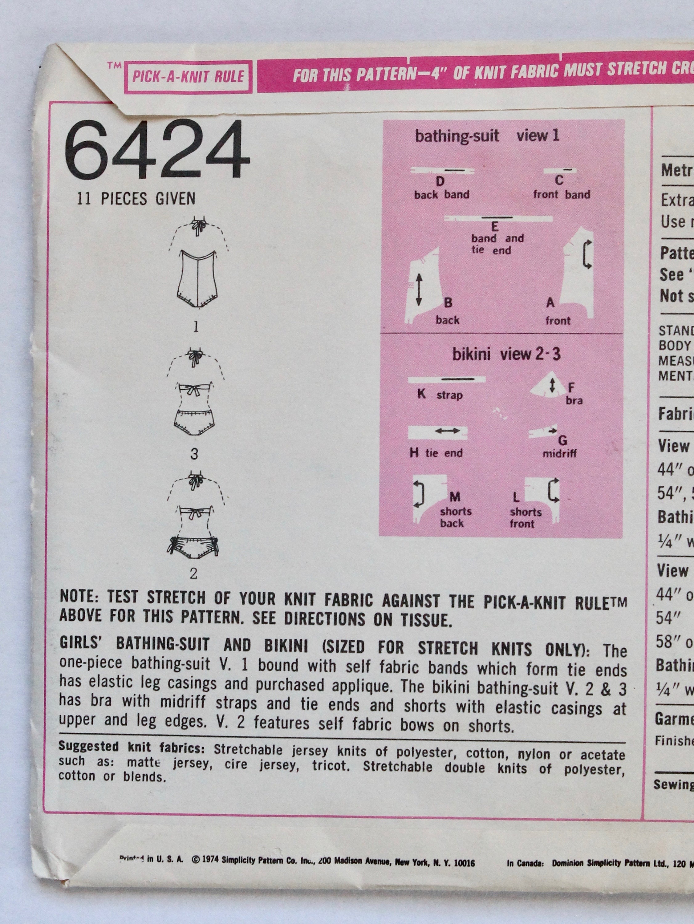 Vintage Swimsuit Pattern Vintage 1970s Girls Bikini and - Etsy