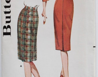 Pencil Skirt Pattern- Vintage 1950s Womens Back Wrap Skirt Slim Skirt Pattern Waist 26 Butterick 2366