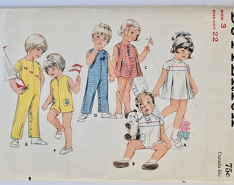 Toddler Sewing Pattern Vintage 1960s Toddlers Romper, Dress and Jumpsuit Sewing Pattern Size 3 Butterick 5757