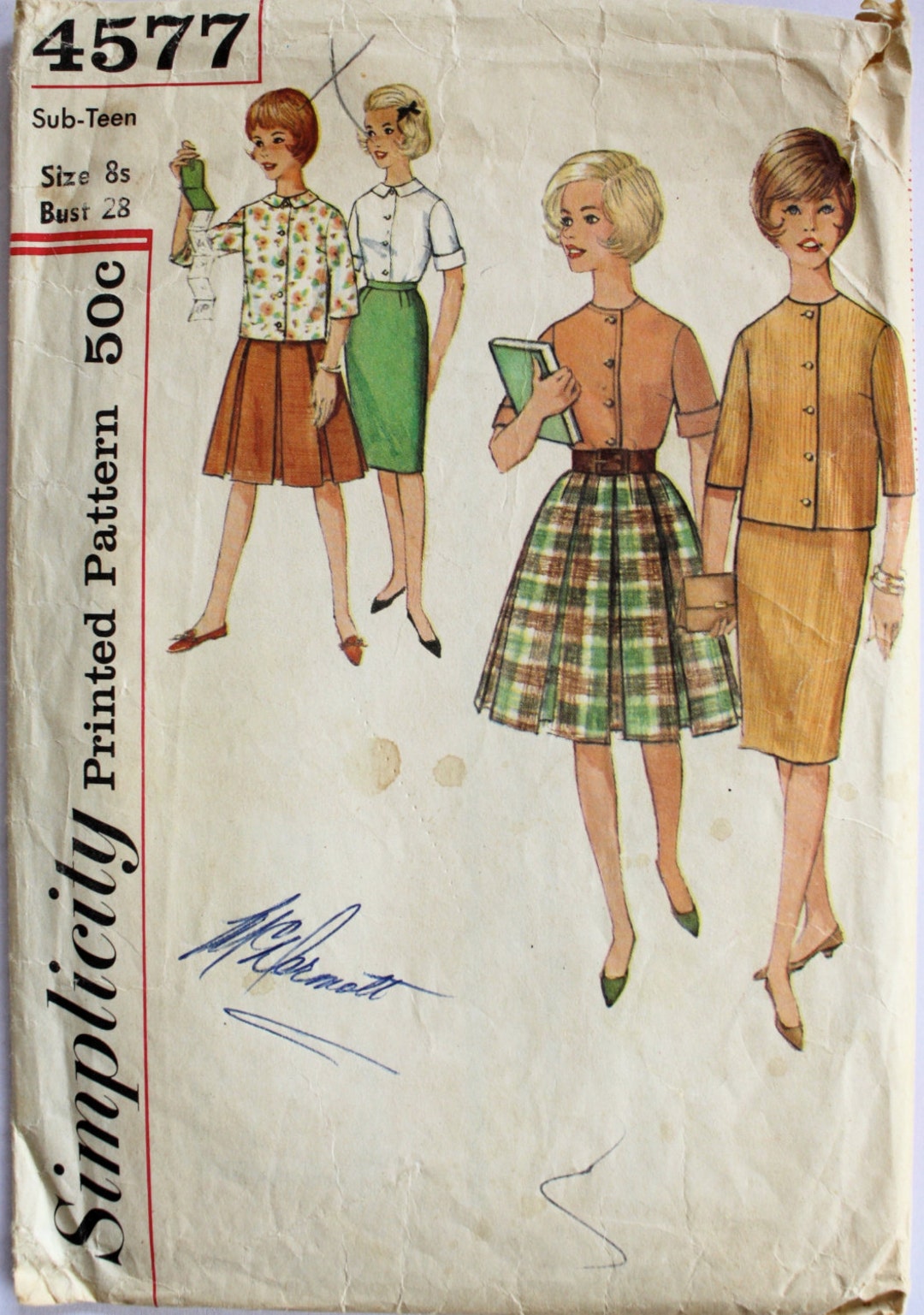 Vintage de 1960 las mujeres falda y blusa costura patrón tamaño 8 busto el  adolescente 28 simplicidad 4577 -  España