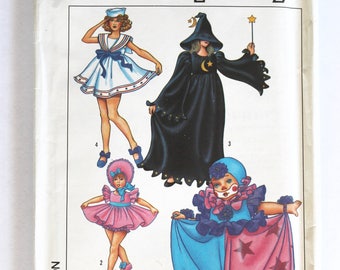 Halloween Costume Vintage 1980's Childs Clown, Witch, Sailor, and Little Bo Peep/Baby Doll Costume Sewing Pattern Size 2-4 Simplicity 8834
