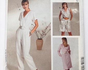 Jumpsuit Pattern- Vintage 1980s Womens Jumpsuit or Dress Sewing Pattern with Wrap Neckline Sizes 16-18-20 McCall's 2919 - UNCUT