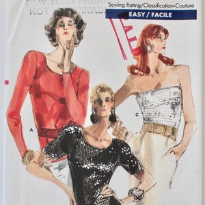 Vintage 1980s Long and Short Sleeved and Tube Top Sewing Pattern for Knits 12-14-16 Vogue 7109 UNCUT image 1