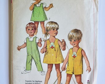 Vintage 1960s Toddlers Jumper and Romper with Duckling Applique Sewing Pattern Size 1 Simplicity 8166