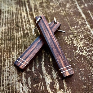 Macassar Ebony Dangle Earrings: Handmade Maple Inlay Wood Jewelry