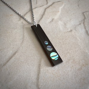 Macassar Ebony Wood Shell dot Inlay Pendant for the 5th Anniversary, Handmade Wooden Pendant Jewelry using FSC Sustainable woods
