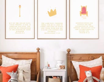 Zepter, Krone & Thron | Kinderbibelvers 3er Set | Junge Kinderzimmer Wand Kunst | Christliche Dekoration | Druckbare Schrift Poster | Digitaler Download