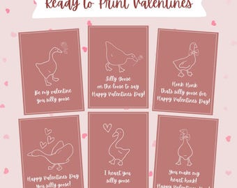 Dumme Gans Valentinstag Karten | Niedliche Kinder Valentinstag | 48 Variationen | Digitaler Download | Einfacher Ausdruck zu Hause
