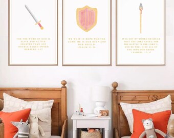 Schild, Schwert & Speer | Kinderbibelvers 3er Set | Junge Kinderzimmer Wand Kunst | Christliche Dekoration | Druckbare Schrift Poster | Digitaler Download
