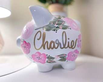 Personalized Ceramic Piggy Bank – Hand-Painted Coin Bank, Custom Baby Gift, Nursery Decor, Kids Money Bank