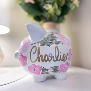 Personalized Ceramic Piggy Bank – Hand-Painted Coin Bank, Custom Baby Gift, Nursery Decor, Kids Money Bank