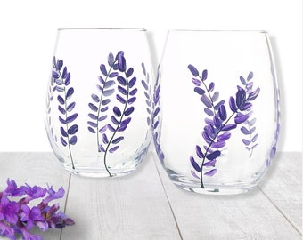 Lavender Flower Stemless Wine Glass - Perfect Mother's Day Gift - Birthday Gift for Mom, Sister, Friends - Spring Wine Glass Purple Lavender