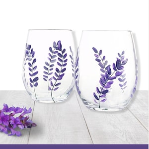Lavender Flower Stemless Wine Glass - Perfect Mother&#39;s Day Gift - Birthday Gift for Mom, Sister, Friends - Spring Wine Glass Purple Lavender