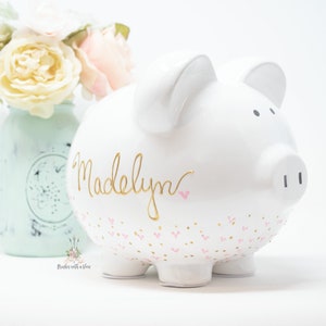 Hand Painted Baby Piggy Bank Personalized Birthday Gift for Girls,  Piggy Bank for Girls , Kids Piggy Bank, 1st birthday Gift Girls