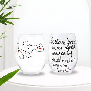 sister long distance gift wine glass personalized state to state stemless wine glasses custom sisters forever gift idea