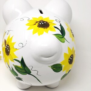 Hand Painted Sunflower Piggy Bank for Girls, Custom Hand Painted Piggy Bank, Piggy Bank for Girls, Baby Shower Gift, Large bank image 4