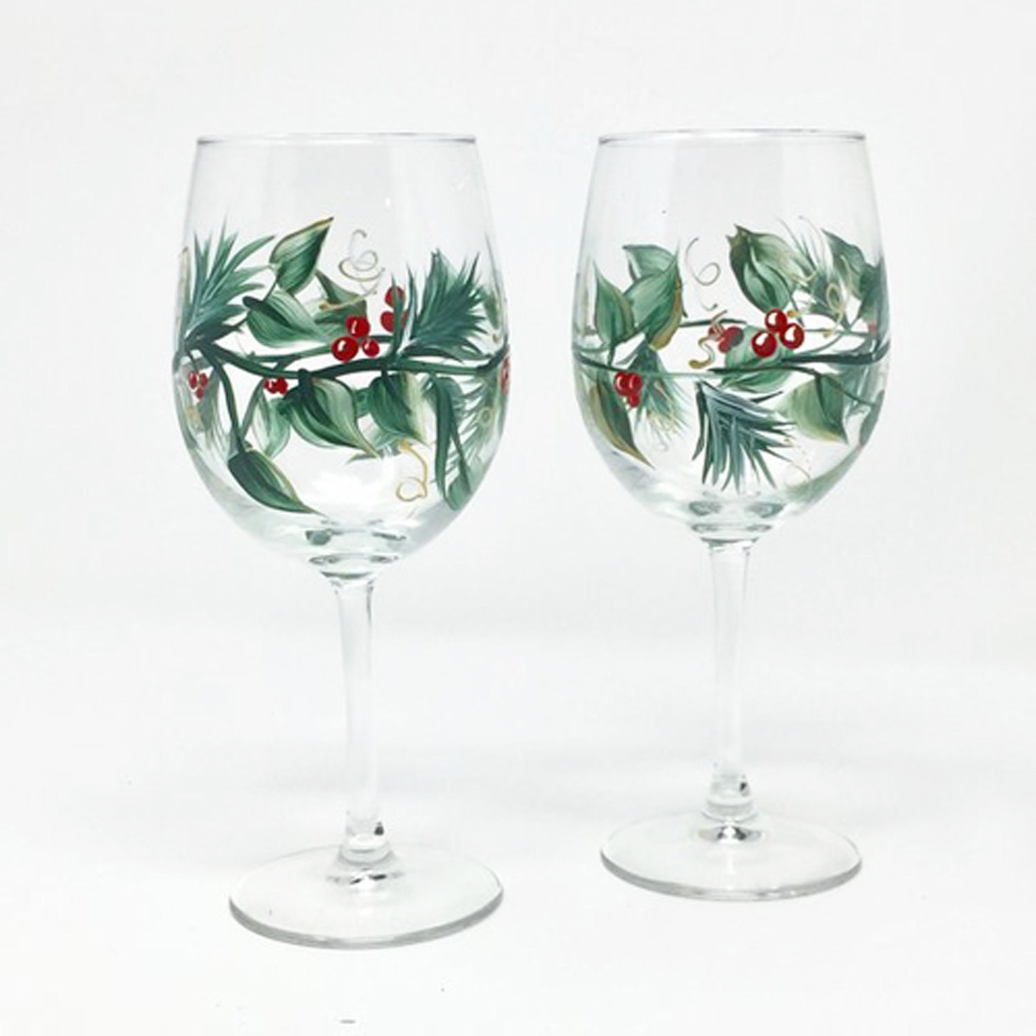 Christmas Themed Wine glasses Holiday Decor Set of 2 Etsy
