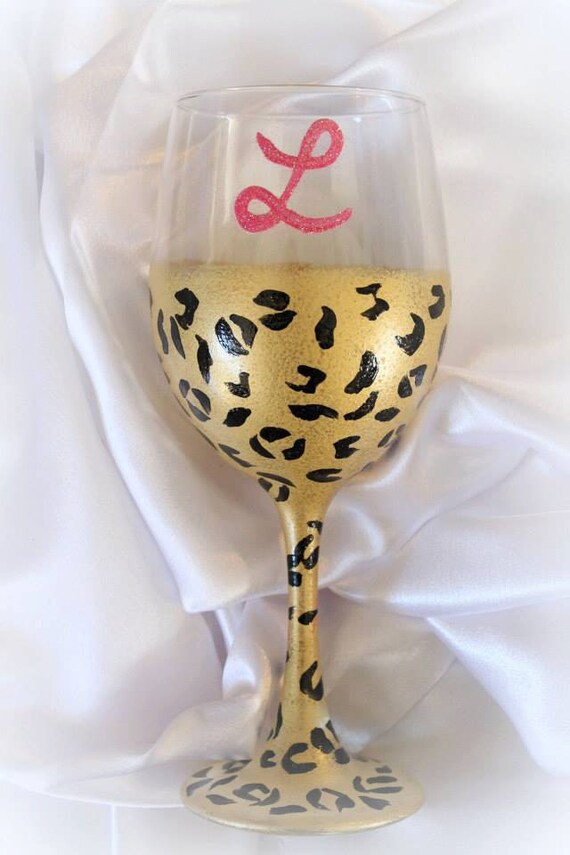 Items similar to Personalized Wine Glass Animal print wine glass