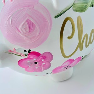 Custom Hand-Painted Piggy Bank for Girls Personalized Boho Chic Nursery Decor, Unique Baby Shower Gift, Heirloom Keepsake Easter Gift image 2