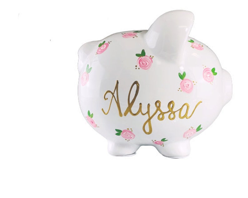 Piggy Bank for Girls Personalized Piggy Bank Girls Baby Girl Gift 1st Birthday Gift Large Hand Painted Piggy Bank Floral image 3