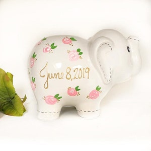 Personalized White Elephant Piggy Bank, Hand Painted Piggy Bank for Girls, Baby Shower Gift 1st Birthday Gift for Baby Girl, Baby Girl image 7