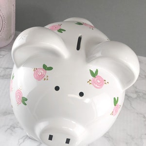 Piggy Bank for Girls Personalized Piggy Bank Girls Baby Girl Gift 1st Birthday Gift Large Hand Painted Piggy Bank Floral image 4