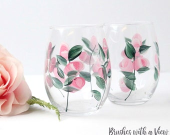 Elegant Rose Hand-Painted Wine Glasses - Durable - Perfect, Thoughtful Mother's Day Gift for Mom