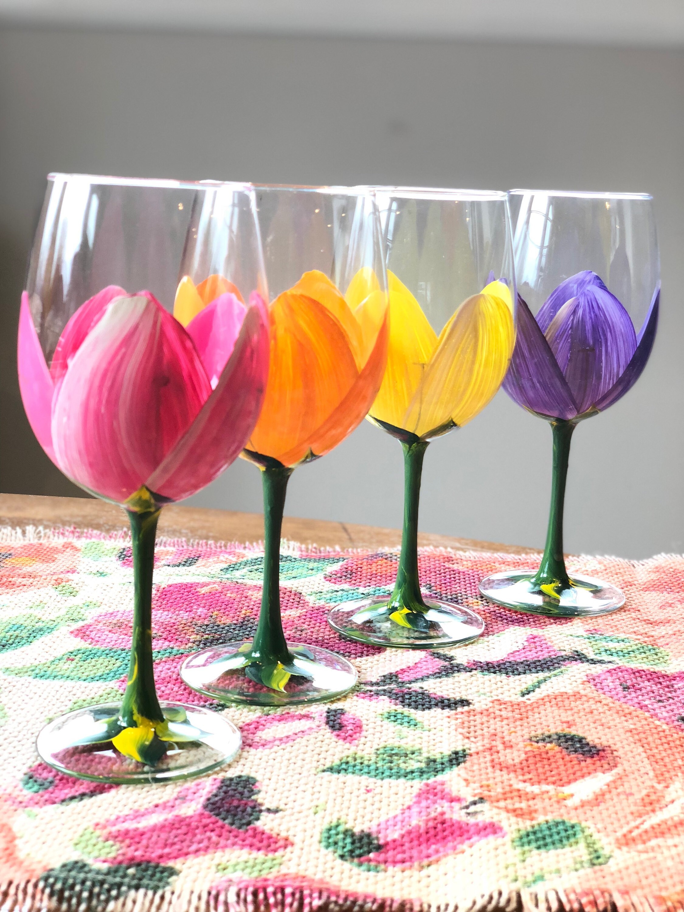 Unique Hand Painted Wine Glasses Floral Gifts for Women | Etsy