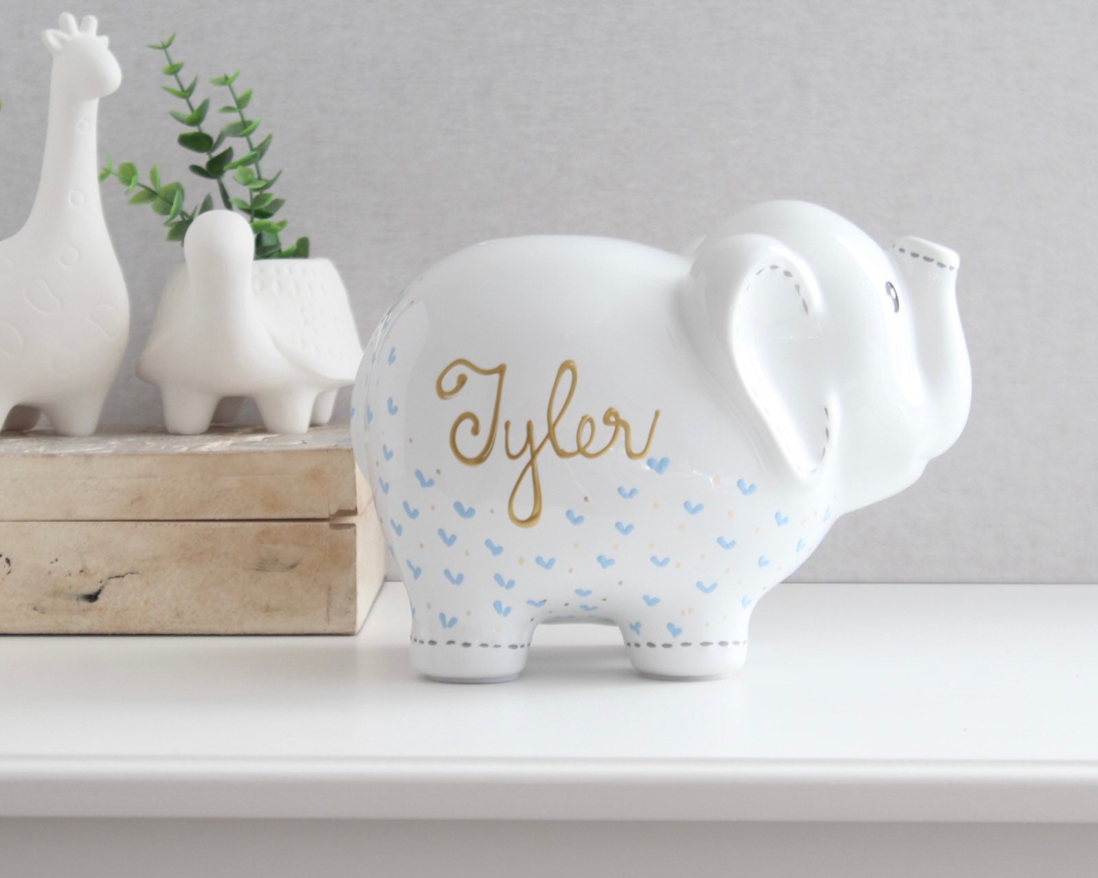 Personalized White Elephant Piggy Bank Hand Painted Piggy Bank for Gender Neutral Baby Shower Gift 1st Birthday Gift for Baby Boy or Girl Etsy