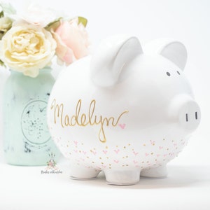 Hand Painted  Personalized Piggy Bank for Girls, Custom Hand Painted Piggy Bank, Piggy Bank for Girls, Baby Shower Gift, Large bank