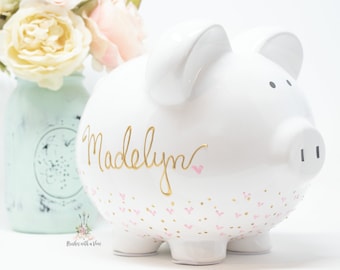 Hand Painted  Personalized Piggy Bank for Girls, Custom Hand Painted Piggy Bank, Piggy Bank for Girls, Baby Shower Gift, Large bank