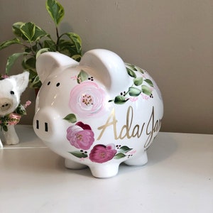 Large Boho Painted Bank, Baby Girl Gift, Personalized Piggy Bank for Girls, Baby Girl Baby Shower Gift, 1st Birthday Gift Girls