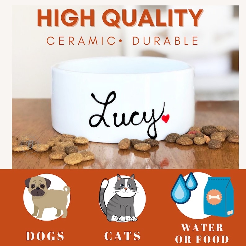Custom Dog Bowl, Personalized Pet Bowl, Cute Heart Large Bowl image 3