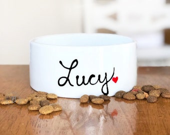 Personalized Dog Bowl with Name - Small Medium White Ceramic Dog Bowl - Hand Painted Durable Ceramic Paints - Unique Gift for New Puppy