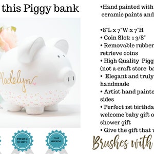 Hand Painted Personalized Piggy Bank for Girls, Custom Hand Painted Piggy Bank, Piggy Bank for Girls, Baby Shower Gift, Large bank image 3