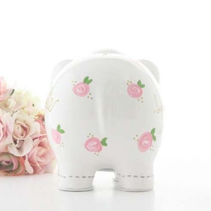 Personalized White Elephant Piggy Bank, Hand Painted Piggy Bank for Girls, Baby Shower Gift 1st Birthday Gift for Baby Girl, Baby Girl image 4