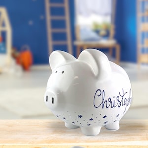 Hand Painted  Personalized Piggy Bank for Boys, Custom Hand Painted Piggy Bank, Piggy Bank for Boy , Baby Shower Gift, Large bank