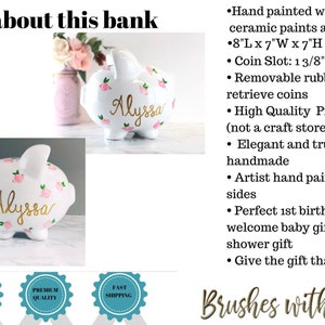 Piggy Bank for Girls Personalized Piggy Bank Girls Baby Girl Gift 1st Birthday Gift Large Hand Painted Piggy Bank Floral image 6