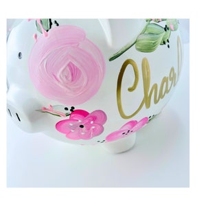 Custom Hand-Painted Piggy Bank for Girls Personalized Boho Chic Nursery Decor, Unique Baby Shower Gift, Heirloom Keepsake Easter Gift image 3