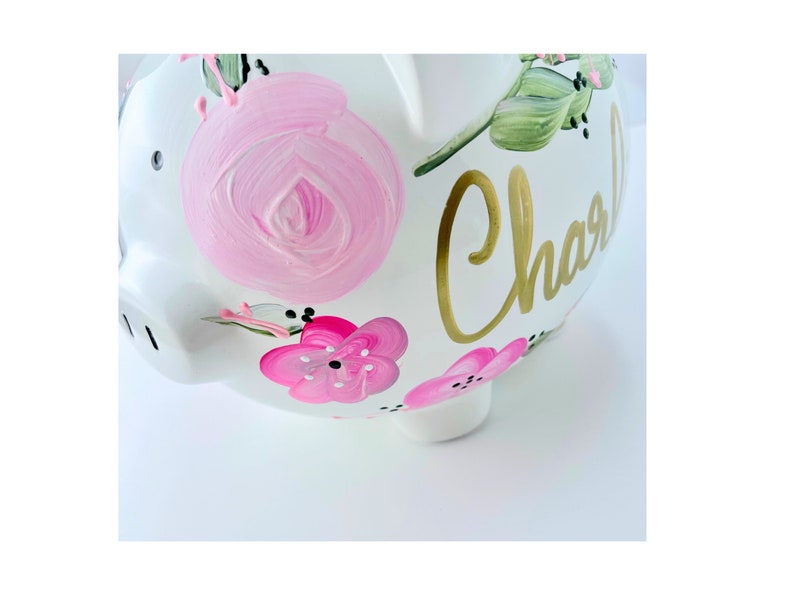 Custom Hand-Painted Piggy Bank for Girls Personalized Boho Chic Nursery Decor, Unique Baby Shower Gift, Heirloom Keepsake Easter Gift image 3