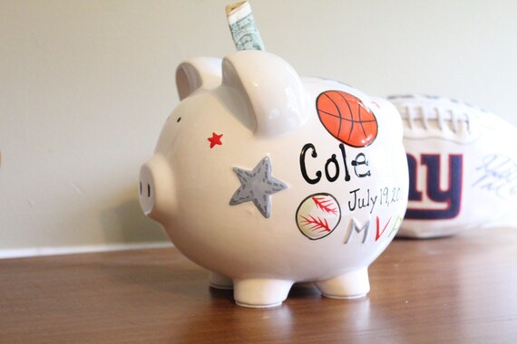 Hand Painted Sports Piggy Bank For Boys Sports Room Decor Etsy