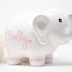 Personalized Elephant Piggy Bank, Hand Painted Piggy Bank for Girls, Baby Shower Gift 1st Birthday Gift for Baby Girl, Baby Girl, Easter