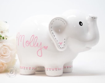 Personalized Elephant Piggy Bank, Hand Painted Piggy Bank for Girls, Baby Shower Gift 1st Birthday Gift for Baby Girl, Baby Girl, Easter