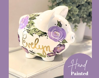 Personalized Piggy Bank for Girls – Custom Ceramic Name Bank, Hand-Painted Baby Gift, Nursery Decor, Kids Money Bank