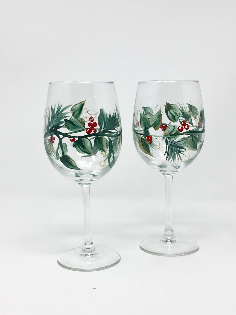 Christmas Themed Wine glasses Holiday Decor Set of 2  Etsy