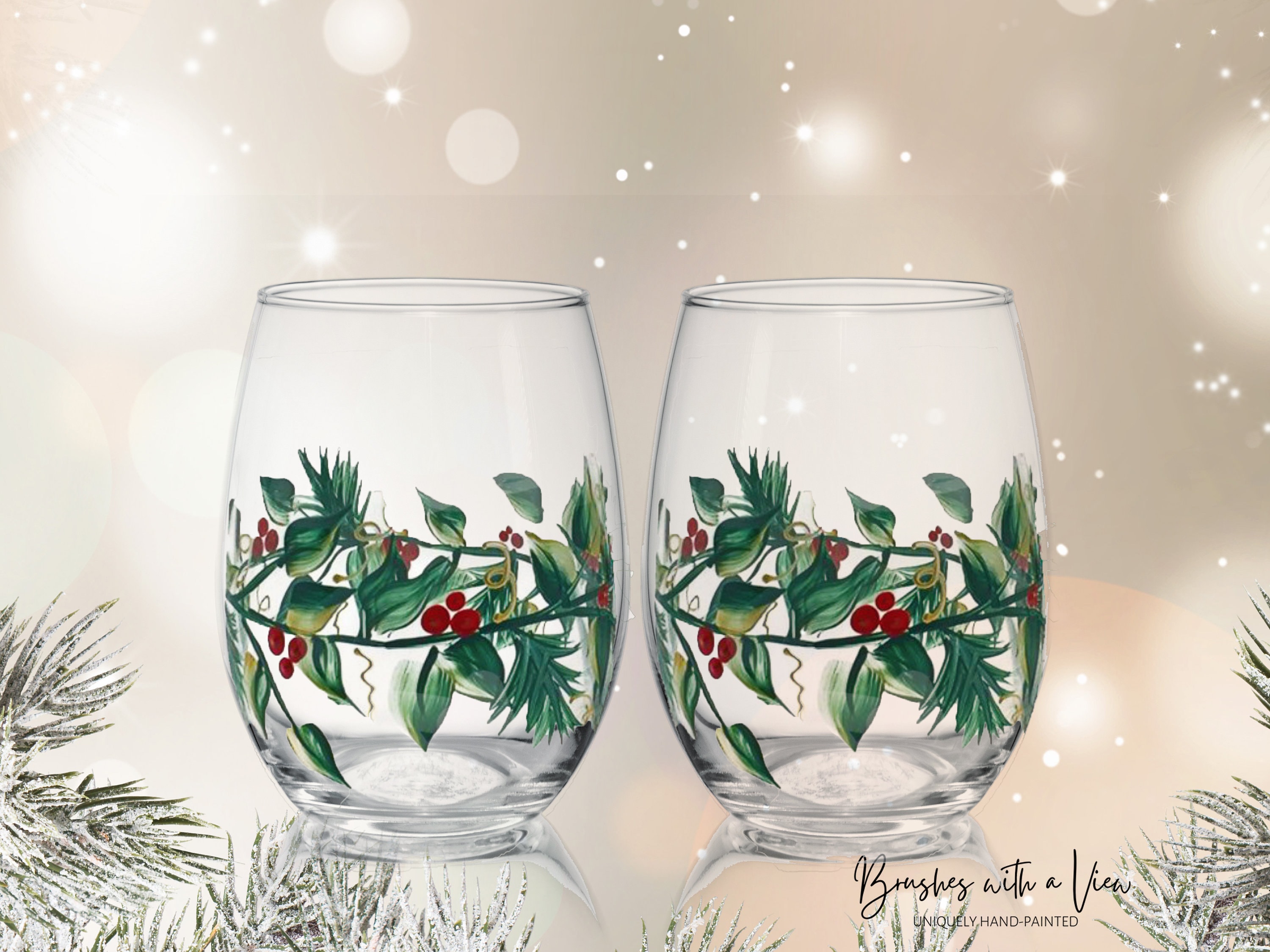 Painted Wine Glasses, Gift for Her, Holly Berry Wine Glasses, Personalized  Gift, Pretty Wine Glasses, Wine Lover Gift, Holiday, Wine Glasses 