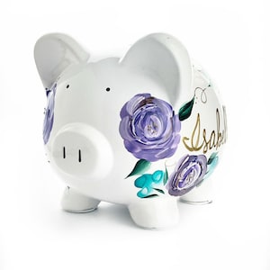 Large BOHO PAINTED PIGGY Bank, Baby Girl Gift, Personalized Piggy Bank for Girls, Baby Girl Baby Shower Gift, 1st Birthday Gift Girls,